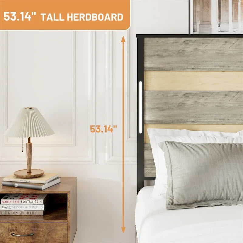 Queen Platform Bed with LED Headboard, USB Ports and 4 Storage Drawers