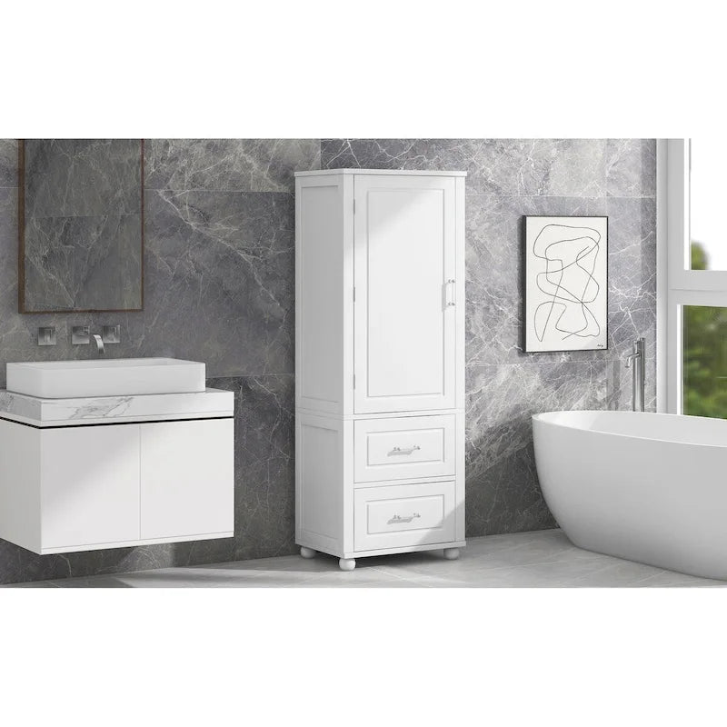 Tall Freestanding Bathroom Storage Cabinet with Drawers and Adjustable Shelves