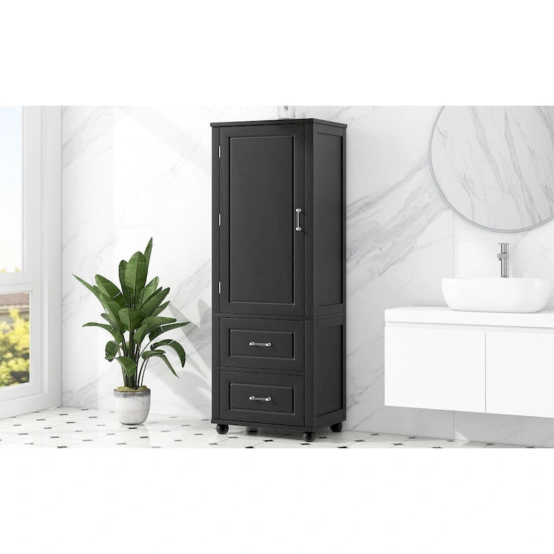 Tall Freestanding Bathroom Storage Cabinet with Drawers and Adjustable Shelves
