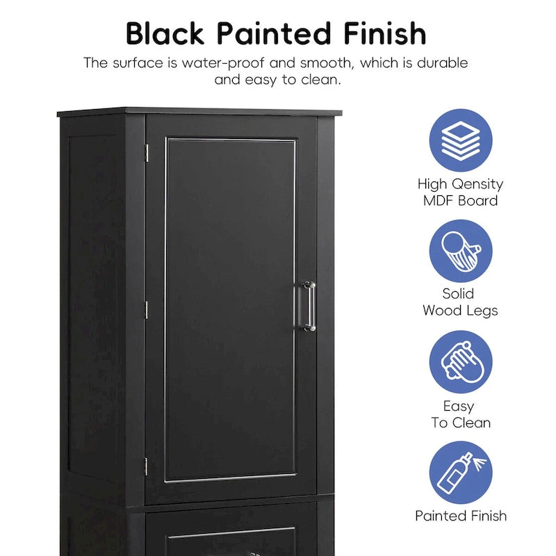 Tall Freestanding Bathroom Storage Cabinet with Drawers and Adjustable Shelves