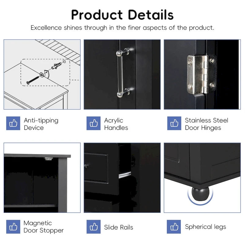 Tall Freestanding Bathroom Storage Cabinet with Drawers and Adjustable Shelves
