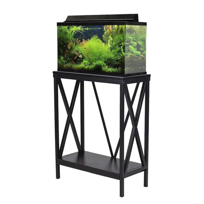 20-Gallon Steel X-Frame Aquarium Stand with Lower Storage Shelf, Black