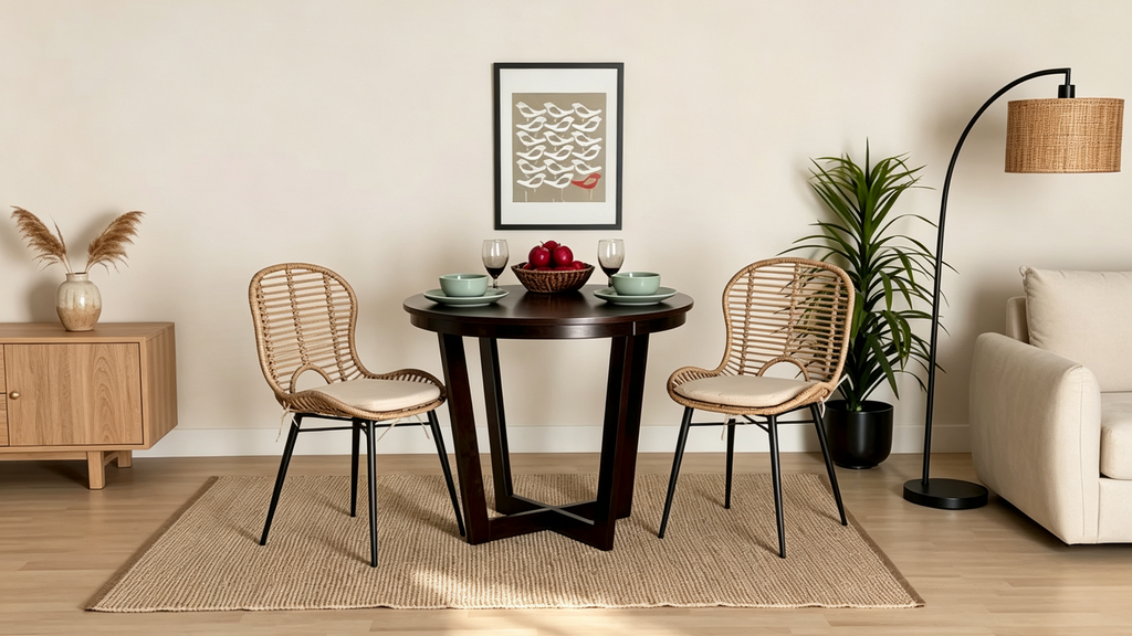 Bohemian Rattan and Metal Dining Chair Set of 2, Handcrafted with Removable Cushion